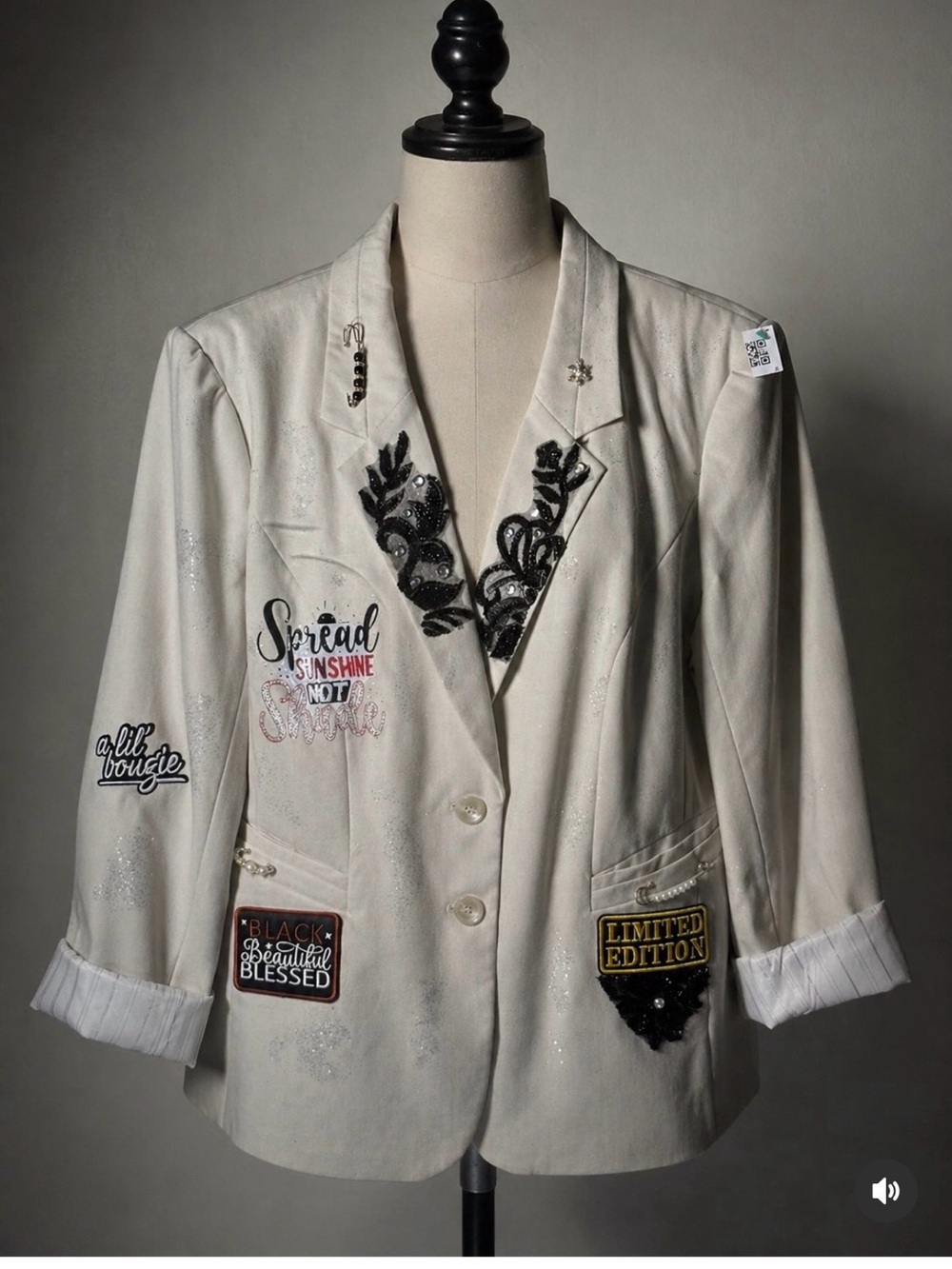 Embellished Cream Women's Blazer Jacket - Limited Edition